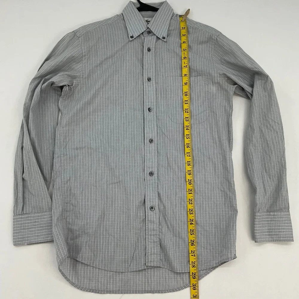Lacoste Mens Grey Micro Check Button Down Shirt 38 M Long Sleeve‎ Cotton F5182